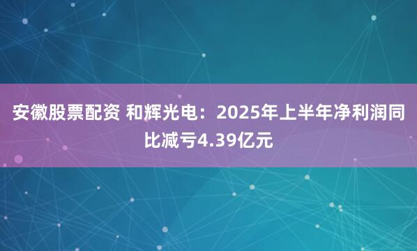 安徽股票配资 和辉光电：2025年上半年净利润同比减亏4.39亿元